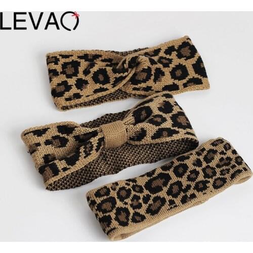 LEVAO Leopard Knitted Headband Bow-Knot Crossed Hair Band Women Girls Autumn Winter Hair Wrap Warm Hair Accessories Popular
