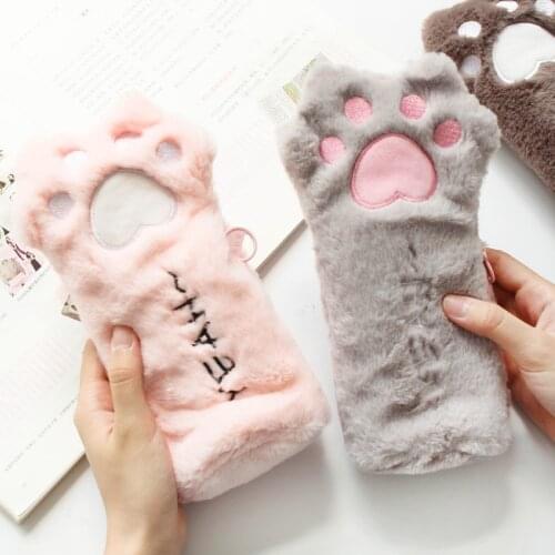 Kawaii Plush Cat Claw Cool Pencil Case Girls Boys School Makeup Brush Pencil Bag Pouch Purses Office Supplies Korean Stationery
