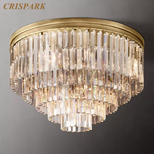 1920s Oden Clear Crystal Ceiling Chandelier LED Vintage Prism Cristal Indoor Flushmount Light Fixture for Living Room Bedroom