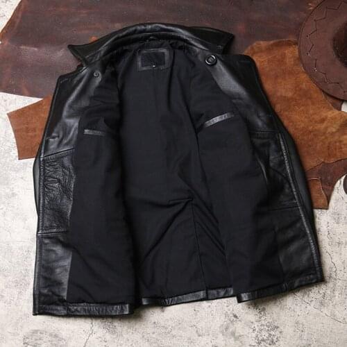 2020 Black Men Long Casual Jacket Double Breasted Large Size 5XL Genuine Cowhide Russian Autumn Natural Leather Coat