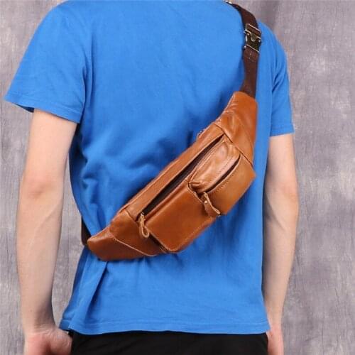 Men Genuine Leather Large Capacity Sling Chest Back Pack Top Quality Messenger Shoulder Bags Cowhide Travel Day Pack Waist Bag