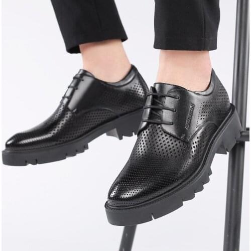 Hidden Increased 8/10cm Genuine Leather Oxford Shoes for Men Formal Shoe Man Black Hollow Out Italian Dress 2020 Men Party Shoes
