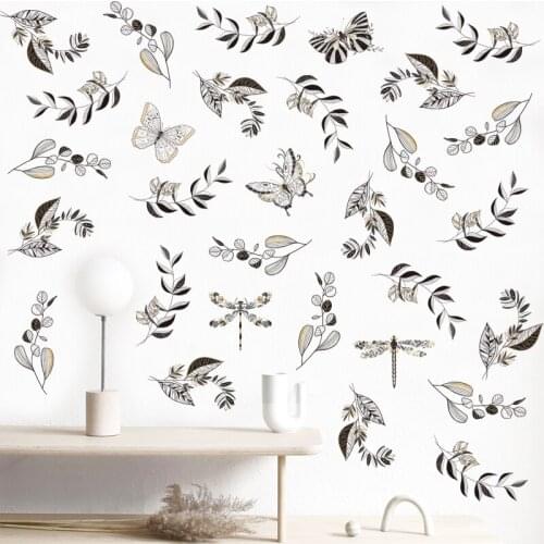 Butterfly Wall Stickers Broken Flower Leaves Black Door Cabinet Wardrobe Decoration Renovation Furniture Living Room Wallpaper