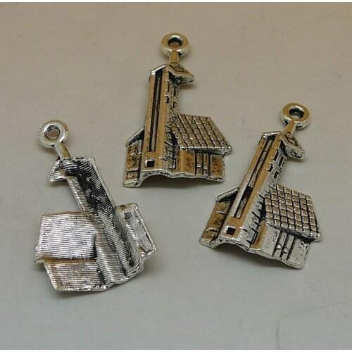 Nevstop 100 Pcs/lot Antique Silver Tone House Charms House With Chimney Charms Accessory 29x17mm Jewelry Findings