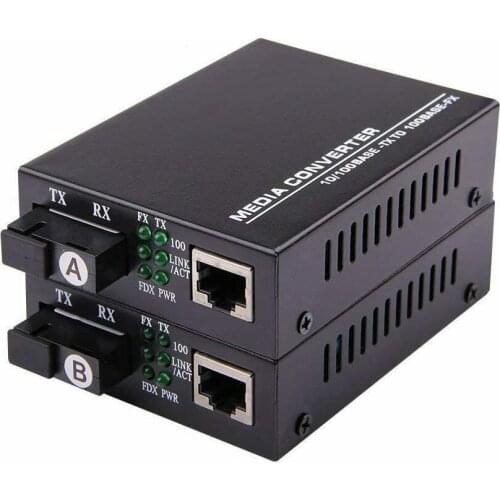 A Pair of Fast Ethernet Media Converters 10/100Mbps BIDI SMF SC Fiber 20KM