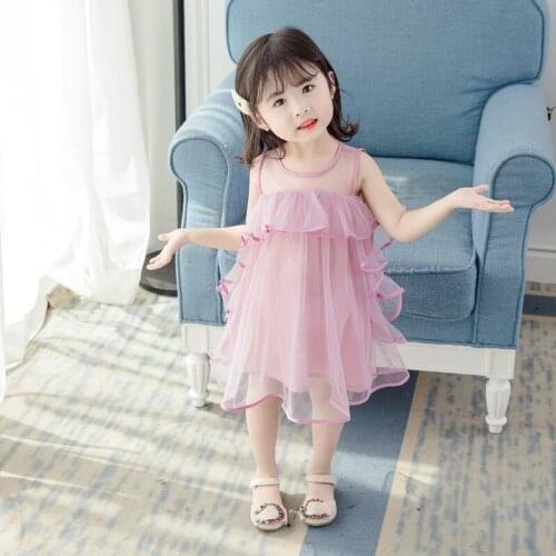 Girls Dresses For Party And Wedding Summer Korean Sleeveless Chiffon Mesh Princess Dress Kids Clothing Summer Fashion Tutu Dress