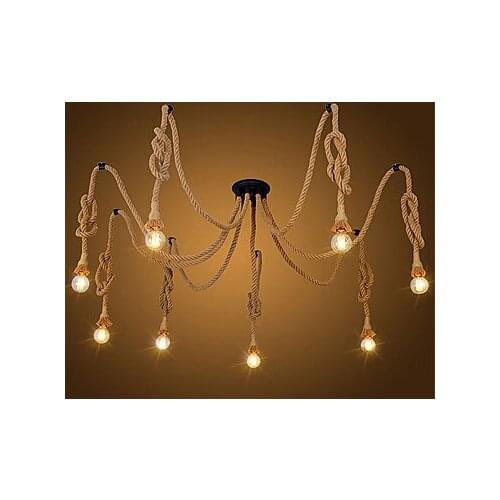 8 heads Style Loft Industrial Pendant Light Fixture Dinning Room Hemp Rope Lamp Vintage Lights LED Edison Style