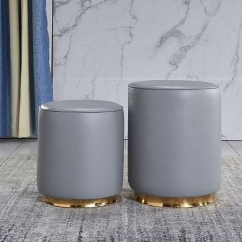 Hot Nordic PU Round Stool Soft Leather Sofa Ottoman Home Living Room Low Stool Dressing Stool Shoe Changing Bench Foot Stool