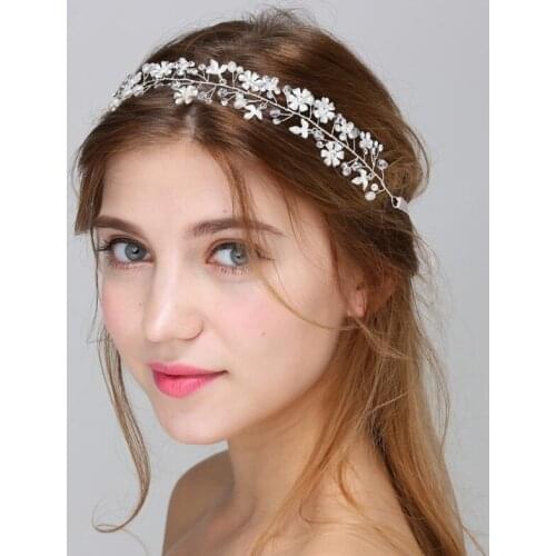 Silver color Handmade Flower Wedding Headband Hair Vine Pearls Bridal Hair Accessories Jewelry Women Headwear