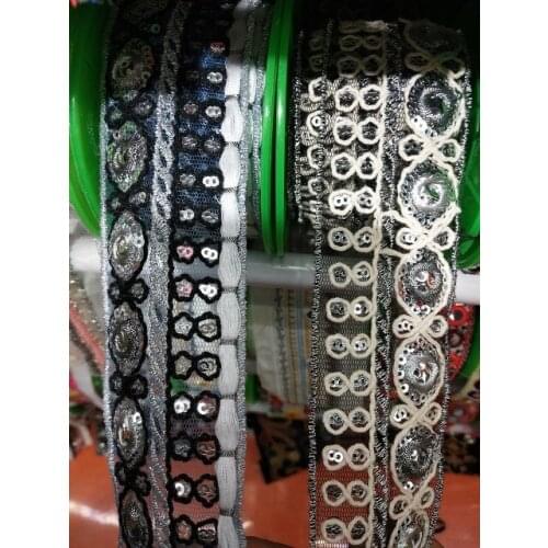 Wide about5-6cm 10yards/lot cotton Woven Jacquard Ribbon embroider with Sequins Trims Quilt Accessories LS-0125