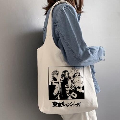 90s Tokyo Revengers Shopping Bag Graphic Tote Shopper Bag Women Canvas Shoulder Bag Female Ulzzang Funny Eco Large-capacity