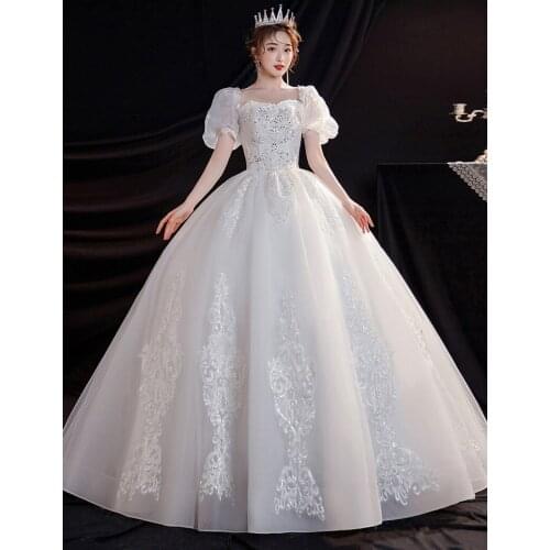 Wedding Dress Robe De Mariee Autumn New Elegant Puffy Short Sleeves Ball Gown Princess Luxury Lace Vestido De Noiva Sequins Bust