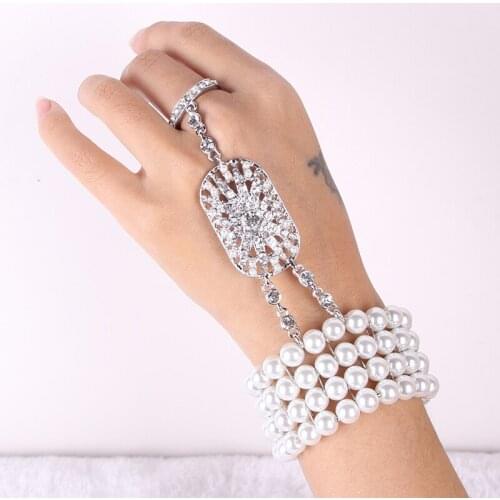 Venta caliente 1 unidad/bolsa de Color Rhinestone Juego de Anillos Pulsera Brazalete Del Estiramiento de la Perla de dama de Hon