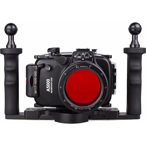 40m 130ft Waterproof Underwater Diving Camera Case For Sony A5000 16-50mm + Two Hands Aluminium Tray + 67mm Red Filter