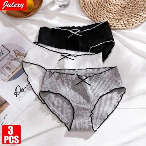 3pcs/pack Julexy Cotton Women Underwear Panties Girls Cute Briefs Sexy Ladies Breathable Mid Waist Panties