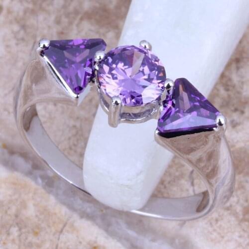 Absorbing Purple Cubic Zirconia Silver Plated Womens Jewelry Ring Size 6 / 7 / 8 / 9 R0678