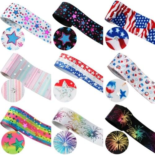 July 4th Gold Foil Grosgrain Ribbon Fabric Gift Wrapping DIY Sewing Wrapping Art Sewing Bow-knot Crafts Home Packing,50Yc18750