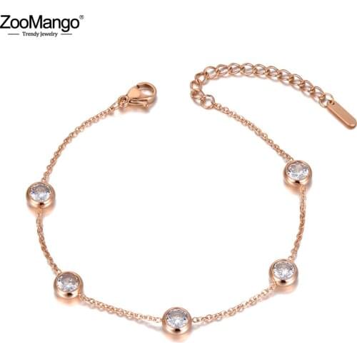 ZooMango Trendy Sparkling Stainless Steel 5Pcs CZ Crystal Charm Bracelets For Women Bohemia Beach Chain & Link Bracelet ZB20003