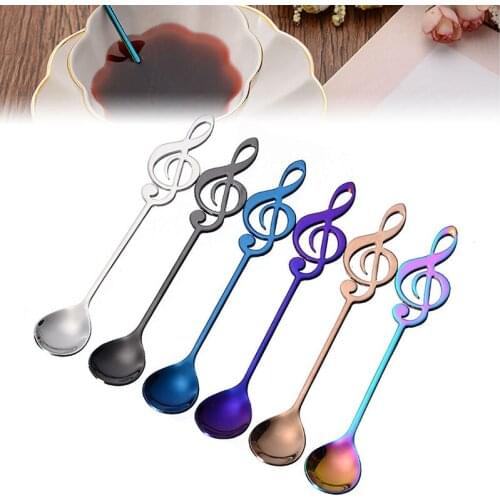 1pc Multi-Color Music Note Coffee Spoon Stainless Steel Coffee Spoon Mini Mixing Stirring Scoop For Tea Coffee Dessert Rust Free