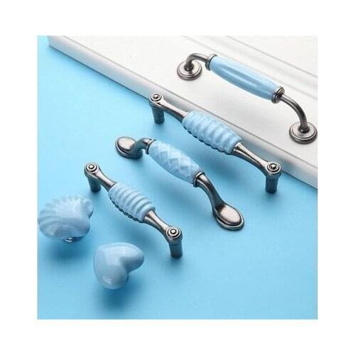 3.75'' 5'' Bule Ceramic Handles Kitchen Cabinet Pull Handle Knobs Silver Drawer Handles / Dresser Handles Decorative Hardware