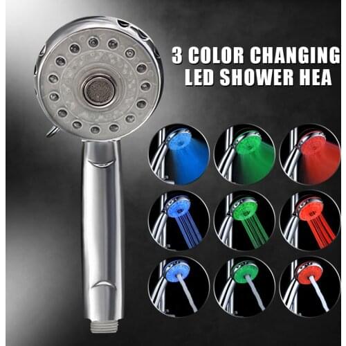 3 Mode 3 Color LED Adjustable Shower Head Light Temperature Sensor RGB Bath Sprinkler Bathroom Shower Head