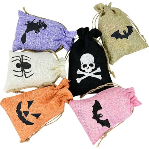 5Pcs/Lot Jute Drawstring Burlap Bag Halloween Party Favors Gifts Jewelry Packaging Bags with Candy snack Biscuits Pouch Supplie