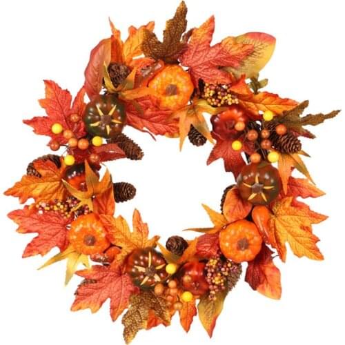 55cm Artificial Pumpkin Wreath Autumn Harvest Front Door Garland Thanksgiving Decoration Halloween Party Supplies