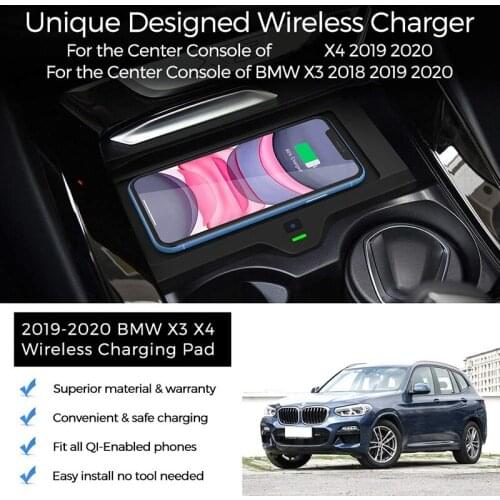 AU04 -Wireless Phone Charger for BMW X3 2018 2019 2020 BMW X4 2019 2020 ,Center Console Wireless Charging Pad Mat for All QI Ena