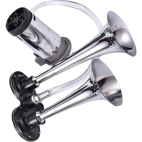 150DB Car Air Horn Kit, Super Loud Twin Tone Chrome Plated Zinc Dual Trumpet Air Horn with Compressor for Any 12V Vehicles Car T