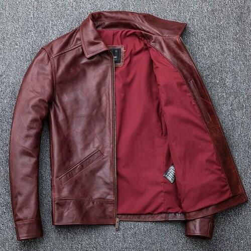 Free shipping.plus size mens vintage style leather jacket.Oil wax cow skin coat.autumn warm brown classic outwear.quality