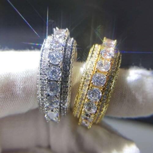 Bling Spinner Rings for Men Women Gifts 2 Colors AAA+Cubic Zircon Mens Rings Fashion Hip Hop Jewelry