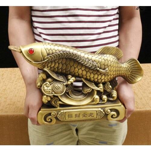 Large # Bring wealth treasure HOME office business Money Drawing efficacious Talisman Golden Fish Arowana FENG SHUI Brass statue