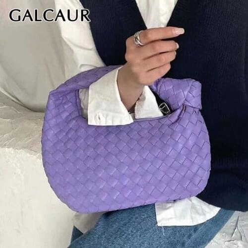 GALCAUR Solid Vintage Bag For Women Woven Fashion Accessories Patchwork Zipper Elegant Designer Minimalist Bags Female 2021 Tide