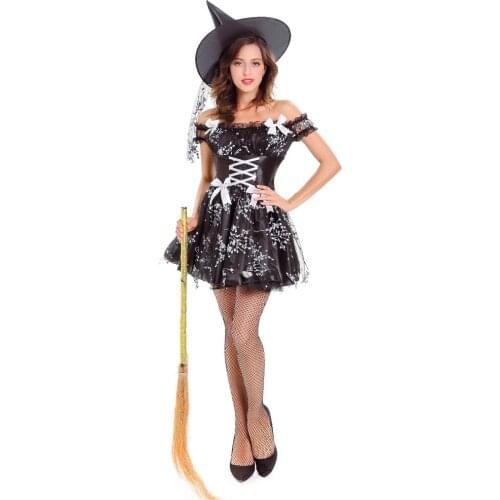 Gothic Sexy Black Rose Pattern Dress Sexy Witch Vampire Costume Women Masquerade Party Halloween Cosplay Costume