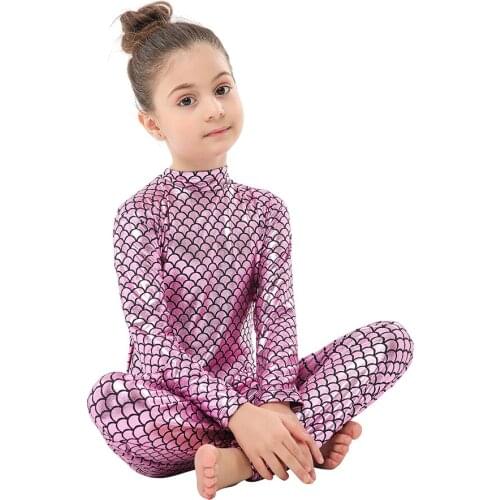 Faux Leather Jumpsuit Holographic Metallic Catsuit Children Mermaid Sequin Bodysuits Shinny Cosplay Costume for Kids Jumpsuits