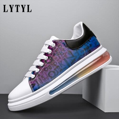 Fashion New Print Leather Men Casual Shoes Air Cushioned Platform Sneakers Trainers Web Celebrity Flats Zapatillas Hombre D20-51