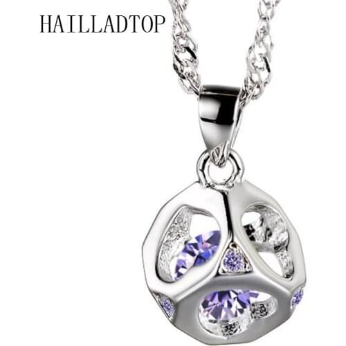 HAILLADTOP Crystal Zircon Inlaid Cube Pendent Necklace Hollow Geometric Cube Pendent with Chain Fashion Silver Plated CZ Stone