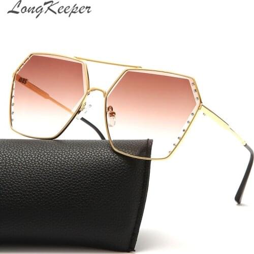 LongKeeper Vintage Metal Haxagon Sunglasses Women Brand Design Diamond Sun Glasses Ladies Oversized UV400 lentes de sol