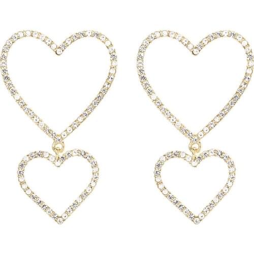 Fashion Geometric Heart Shape Large Earrings Women Luxury Shine Rhinestone Love Heart Long Earring Jewelry Femme ZA Earring 2020