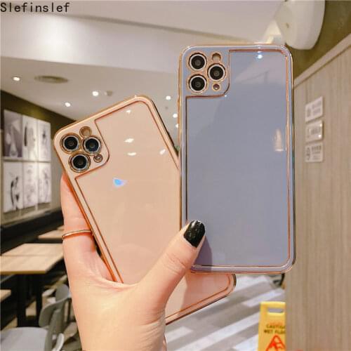 Soft Square Silicone Phone Case For iPhone 11 12 mini Pro Max XS X XR XS Max 7 8 Plus SE 2020 12Pro 12 Electroplated Cases Cover