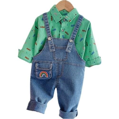 New Spring Autumn Fashion Baby Boys Girls Clothes Children Cotton Shirt Overalls 2Pcs/Set Toddler Casual Costume Kids Tracksuits