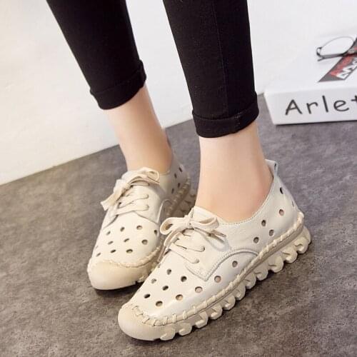 2021 spring and summer new womens shoes leather sandals womens hollow breathable cowhide soft sole shoes