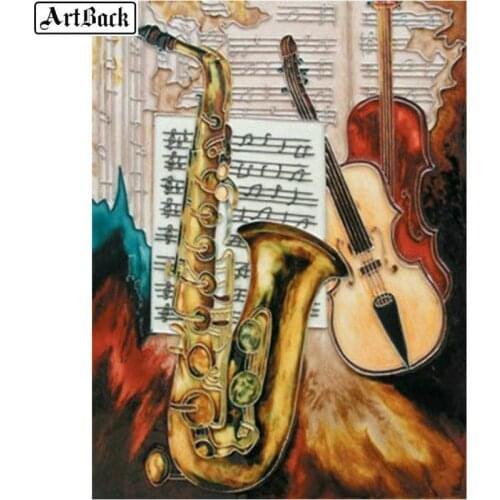 New arrival diy 5d diamond painting saxophone music landscape full square drill violin diamond mosaic diamond embroidery sticker