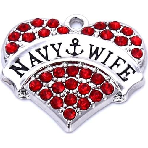 New Arrival Best-Selling 20 pcs a lot rhodium plated NAVY-WIFE with red/pink/blue/white crystal heart pendant Drop Shipping