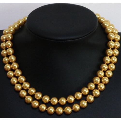 Original diy elegant high quality golden yellew round shell simulated-pearl beads 8,10,12,14mm long chain necklace 36inch B1444