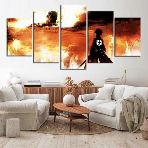 Attack on Titan Japanese Anime Poster 5 Pieces of Modern Modular HD Printmaking Art Baby Mural Canvas