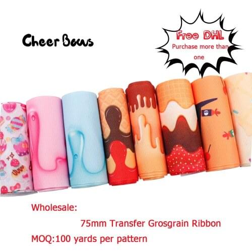 Wholesale Grosgrain Ribbon Colorful Cream Printed Transfer 75mm Ribbon DIY Hair Bow Accessories Ribbon For Crafts 100yards