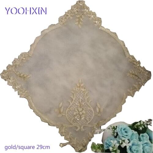 Luxury lace sequin gold embroidery placemat cup coaster mug kitchen Christmas table place mat cloth tea coffee doily dish pad