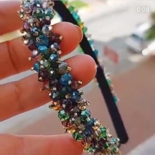 Handmade colorful Crown Hair Jewelry with crystal gems women Crystal Crowns Wedding Hair Accessories sparkly showy shiny