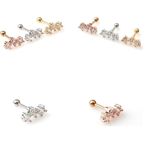 Punk Trinity Tragus Helix Cartilage Ear Earring Bar Stainless Steel Crystal Zircon Screw On Earrings